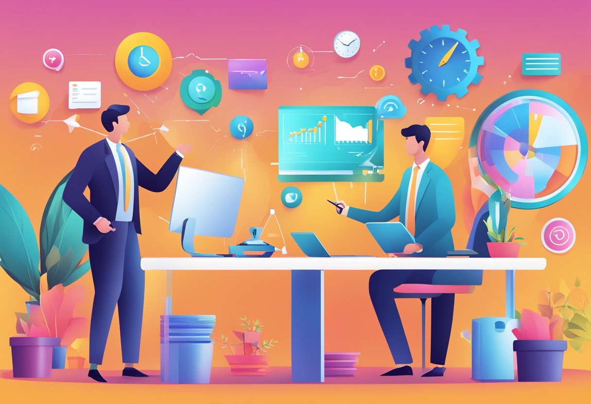 A vibrant, dynamic scene of diverse marketing tools and strategies in action, symbolizing the essence of Growth Marketing